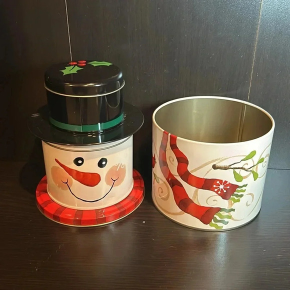 Celebrate it Snowman tin container set xmas light Mistletoe snowflake snow decor - Picture 8 of 9